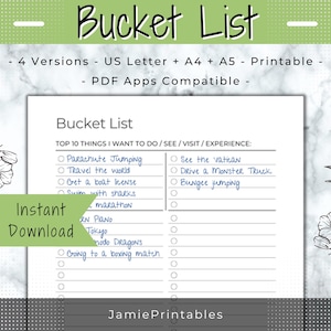 Bucket List Printable Bucket List Template, Life Goals Planner, To Do List Plan Bucket List Planner, Bucket List Journal Checklist Planner.