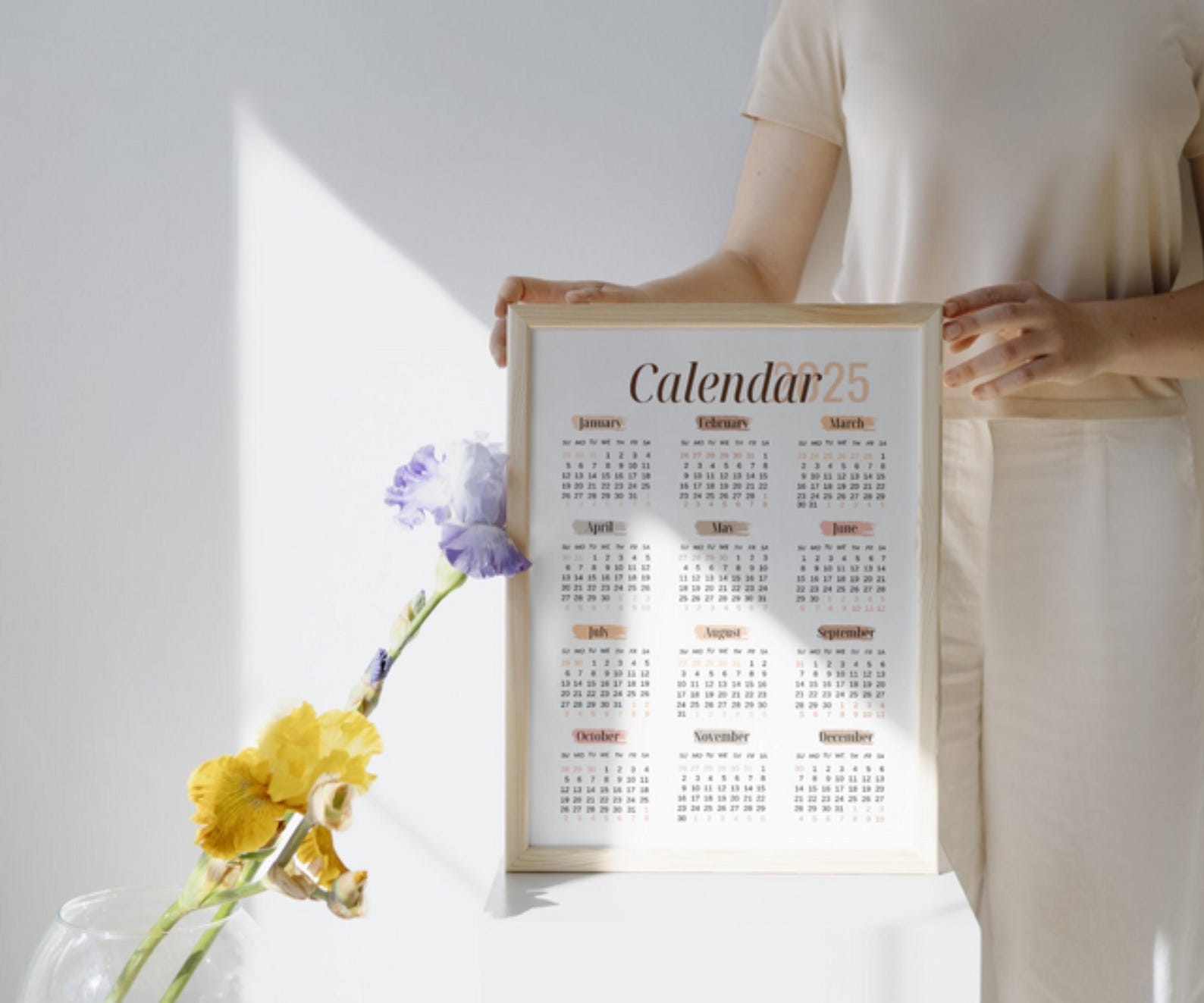 2025 Year at A Glance Calendar Printable Sunday & Monday Start A3, A4 ...