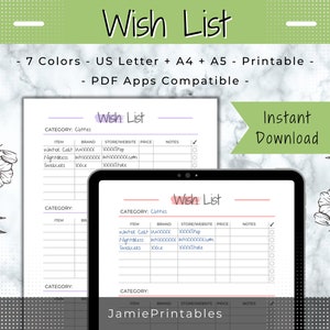 Wunschliste druckbare minimalistische Planer-Einlagen, Wunschliste Vorlage, Wunschliste Planer Shopping-Vorlage, Shopping-Wunschliste-Tracker-Vorlage