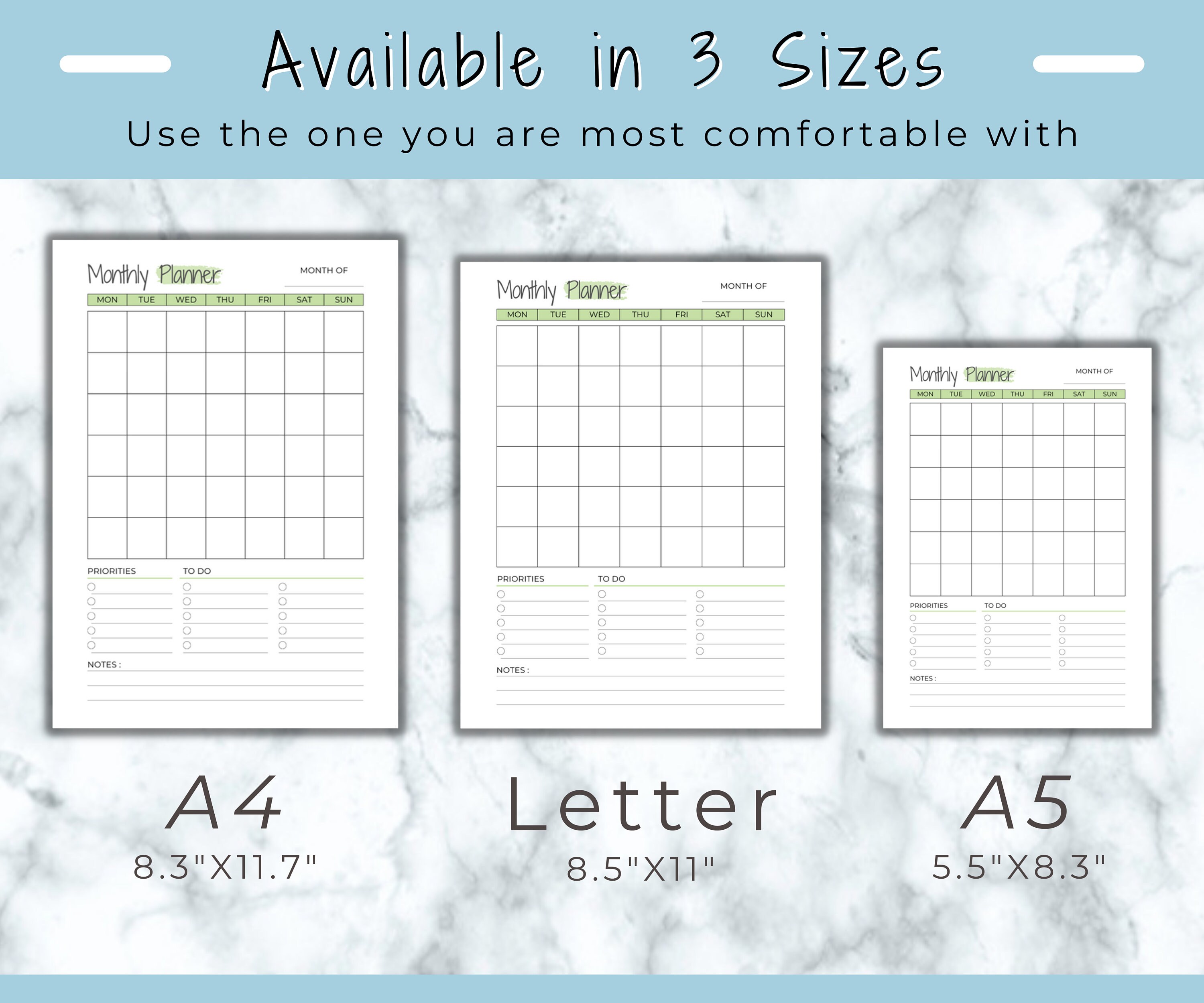Monthly Planner Printable Minimalist Planner Inserts - Etsy