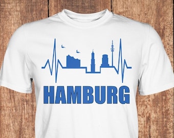 Pulse Heartbeat Skyline Gift Hamburg with Michel, Elphi, Planetarium Seagull - Premium Shirt