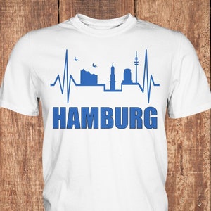 Pulse Heartbeat Skyline Gift Hamburg with Michel, Elphi, Planetarium Seagull - Premium Shirt