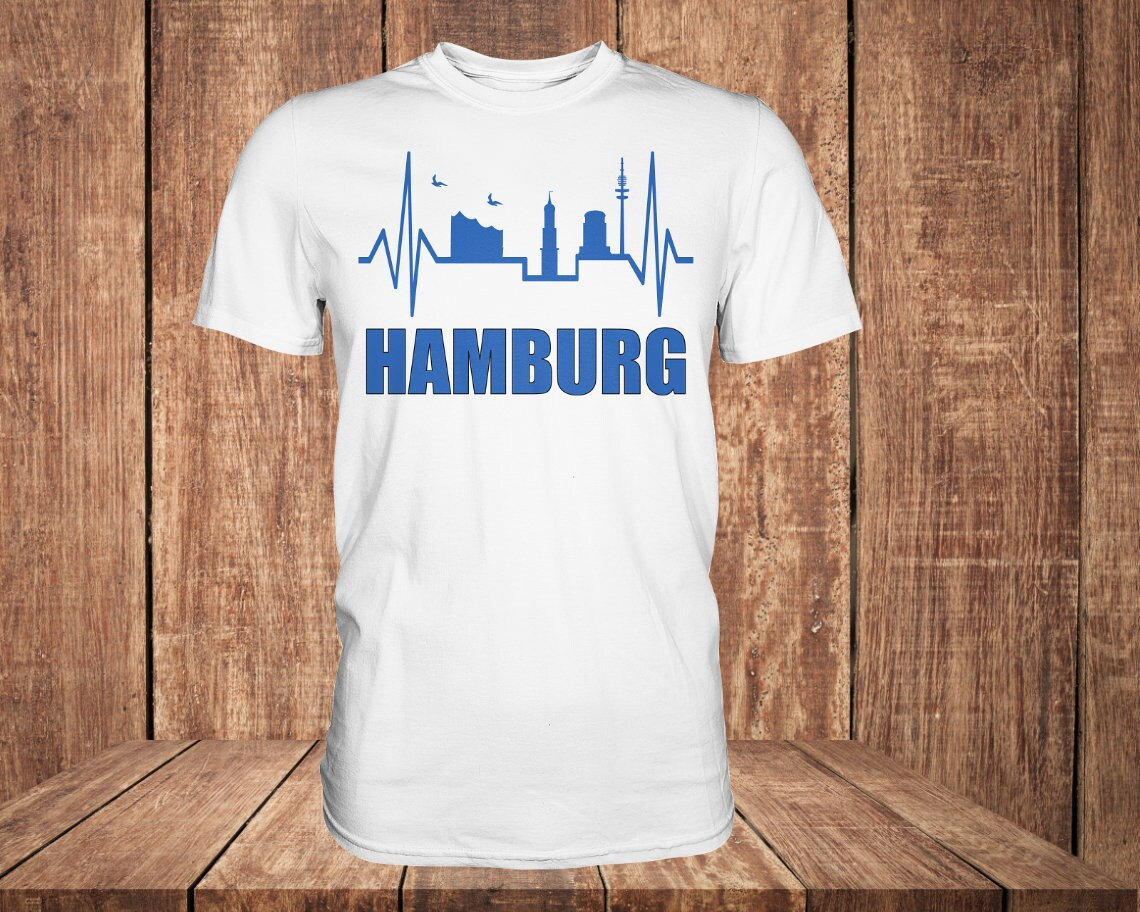 Pulse Heartbeat Skyline Gift Hamburg with Michel, Elphi, Planetarium Seagull - Premium Shirt