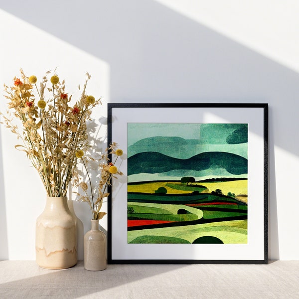 Engels platteland abstracte woonkamer print | Originele kunstafdrukken | Kunst | Hedendaagse kunst | Minimalistisch slaapkamer decor | Moderne Kamer Decor