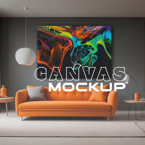 PSD Canvas Mockup, Editable Photoshop Template, Smart Object, Hanging in Hallway, 7x5 Ratio, Rectangle, Landscape, Home Interior Canvas,