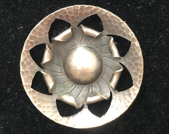 Bold Planished Pewter Mid Century Modernist Vintage Scandinavian Shield Brooch 1950s 1960s Designer Norwegian / Swedish / Danish