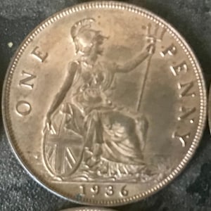 English Penny 1936 British Old Currency Penny King George 5th - Condition Brilliant GVF/EF/EF+ With Original Lustre