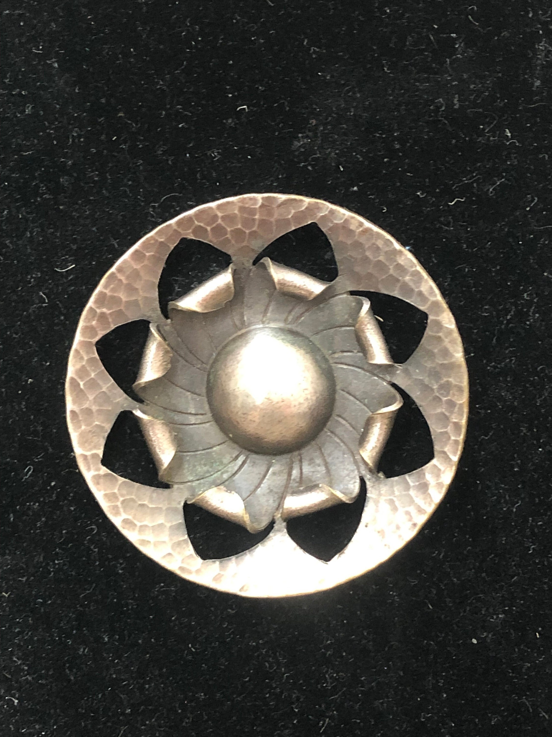 Bold Planished Pewter Mid Century Modernist Vintage Scandinavian Shield Brooch 1950s 1960s Designer Norwegian / Swedish / Danish