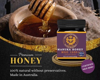 Miel de manuka australiana de primera calidad MGO 1600+ NPA 30 + - 250 g de miel cruda