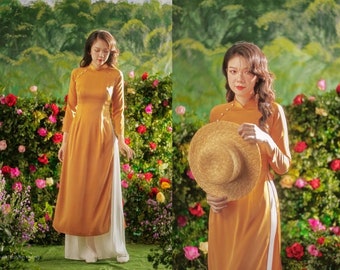 Handmade Ao Dai - Traditional Vietnamese Việt Phục for Women (Custom Sizes Available) Christmas, Tết, Lunar New Year: Gift for Mom, Daughter
