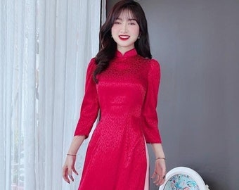 Handmade Ao Dai Traditional Vietnamese Dress for Women - For Christmas Season, Wedding, Tết Holidays, Lunar New Year: Gift for Mom, Daughter