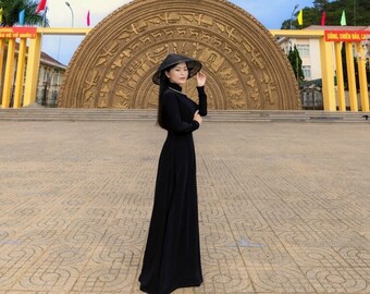Elegant black áo Dài Cách Tân - Handmade Women’s Dress For Christmas Season, Weddings, Tết Holidays, Lunar New Year: Gift for Mom, Daughter…