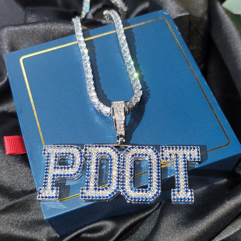 Varsity Letters Pendant Necklace With Tennis Chainblue Red Etsy