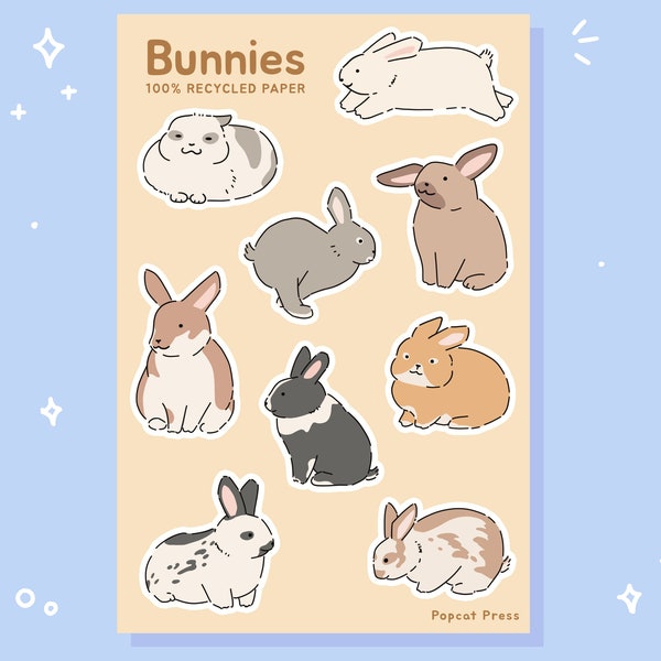 Bunny Sticker Sheet | Cute Rabbits | Cute Stationery | Eco Friendly Gift