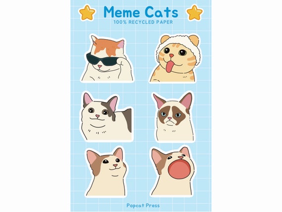 Pop Cat Sticker Sheet Cute Cat Meme Funny Stationery Eco 