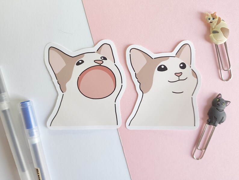 Pop Cat Glossy Sticker Set Cute Cat Meme Funny Stationery Etsy
