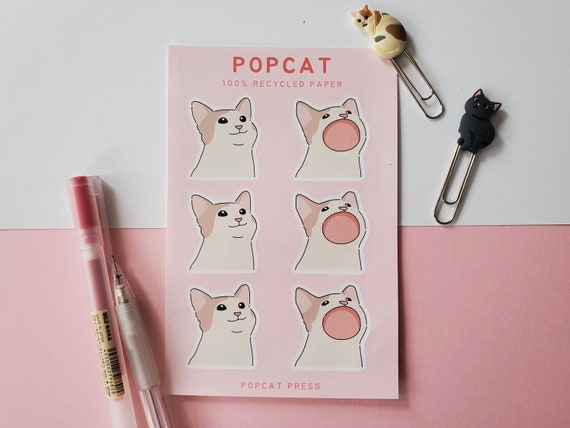 Pop Cat Sticker Sheet Cute Cat Meme Funny Stationery Eco 