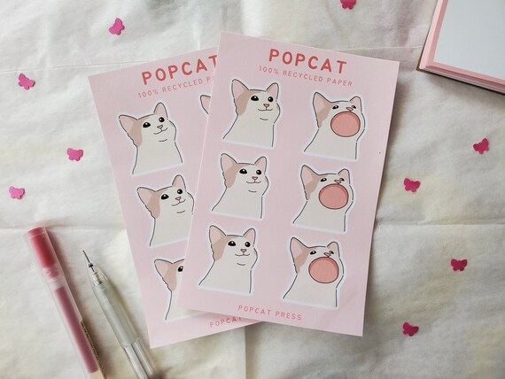 Pop Cat Sticker Sheet Cute Cat Meme Funny Stationery Eco 