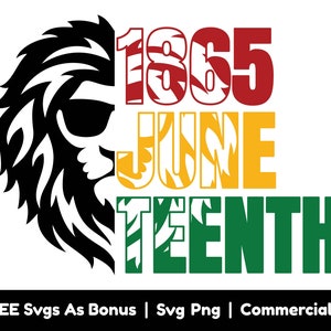 May include: A graphic design featuring a black silhouette of a lion's mane with the text "1865 Juneteenth" in red, yellow, and green.