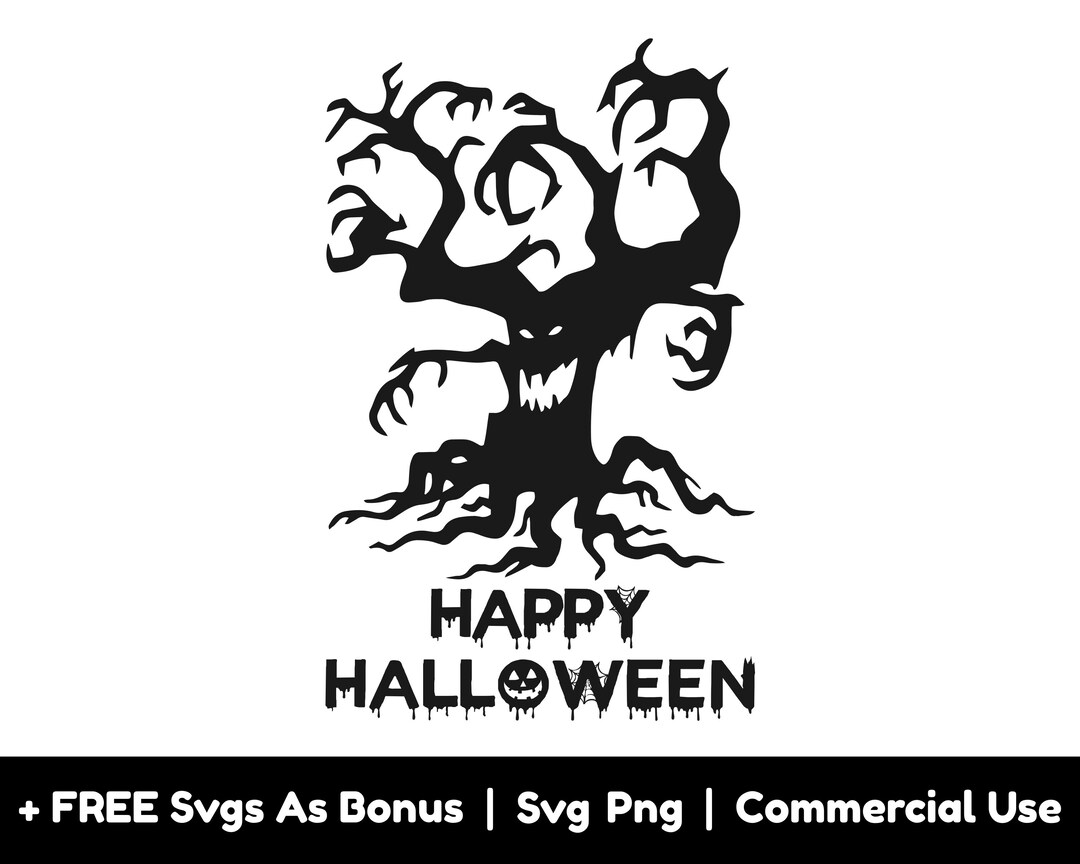 Happy Halloween Svg Png Files, Haunted Halloween Tree Svg, Spooky Tree