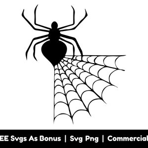 Spider On Web Svg Png Files, Halloween Spider Svg, Spider And Web Silhouette, Halloween Clipart