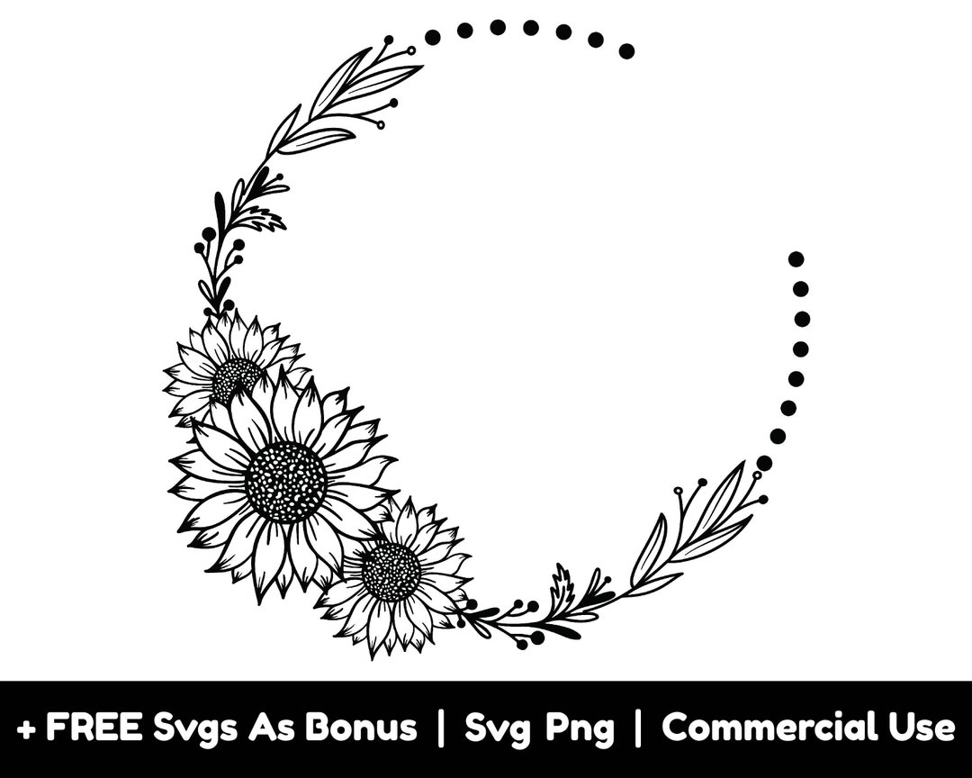 Beautiful Sunflower Wreath Monogram Svg Png Files, Floral Frame Svg ...