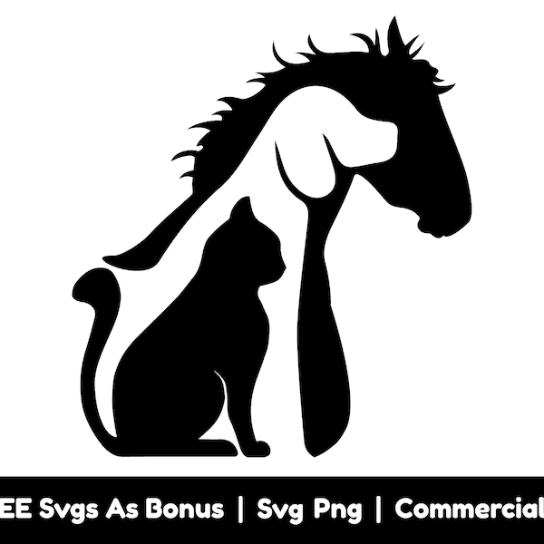 Cat Dog Horse Silhouette  Svg Png Files, Pet Lover Svg, Animals Svg, Vet Svg, Gift For Animal Lover Svg