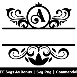May include: Black and white monogram design with a decorative floral frame. The letter "A" is in the center of the frame. The design is perfect for creating personalized gifts, home decor, and more.