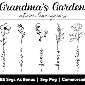 Mothers Day Gift Svg, Grandmas Garden Where Love Grows Svg Png Files, Flowers  Svg, Personalized Gift For Grandmother Svg, Custom Name Svg