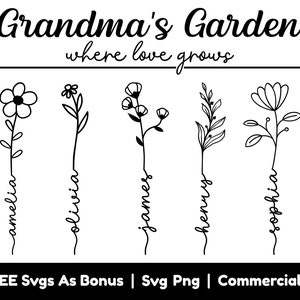 Presente de Dia das Mães Svg, Jardim da Avó Onde o Amor Cresce Arquivos Png Svg, Flores Svg, Presente Personalizado para Avó Svg, Nome Personalizado Svg