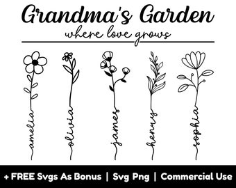 Mothers Day Gift Svg, Grandmas Garden Where Love Grows Svg Png Files, Flowers  Svg, Personalized Gift For Grandmother Svg, Custom Name Svg