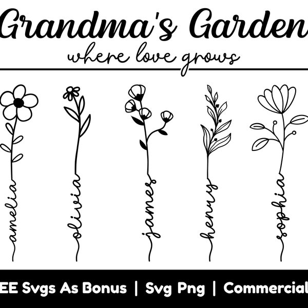 Mothers Day Gift Svg, Grandmas Garden Where Love Grows Svg Png Files, Flowers  Svg, Personalized Gift For Grandmother Svg, Custom Name Svg