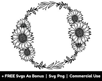 Sunflower Wreath Svg Png Files, Beautiful Floral Frame Svg, Flowers Clipart Image Svg, Sunflower Floral Border Svg, Wedding Frame Svg