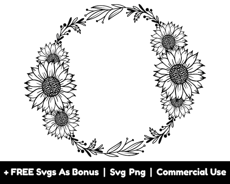 Sunflower Wreath Svg Png Files, Beautiful Floral Frame Svg, Flowers ...