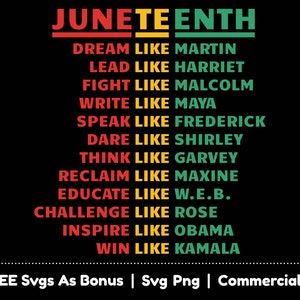 Juneteenth, Dream Like Martin SVG-Datei, führen wie Harriet, kämpfen wie Malcolm, denken wie Garvey Reclaim wie Maxine, erziehen wie W.E.B