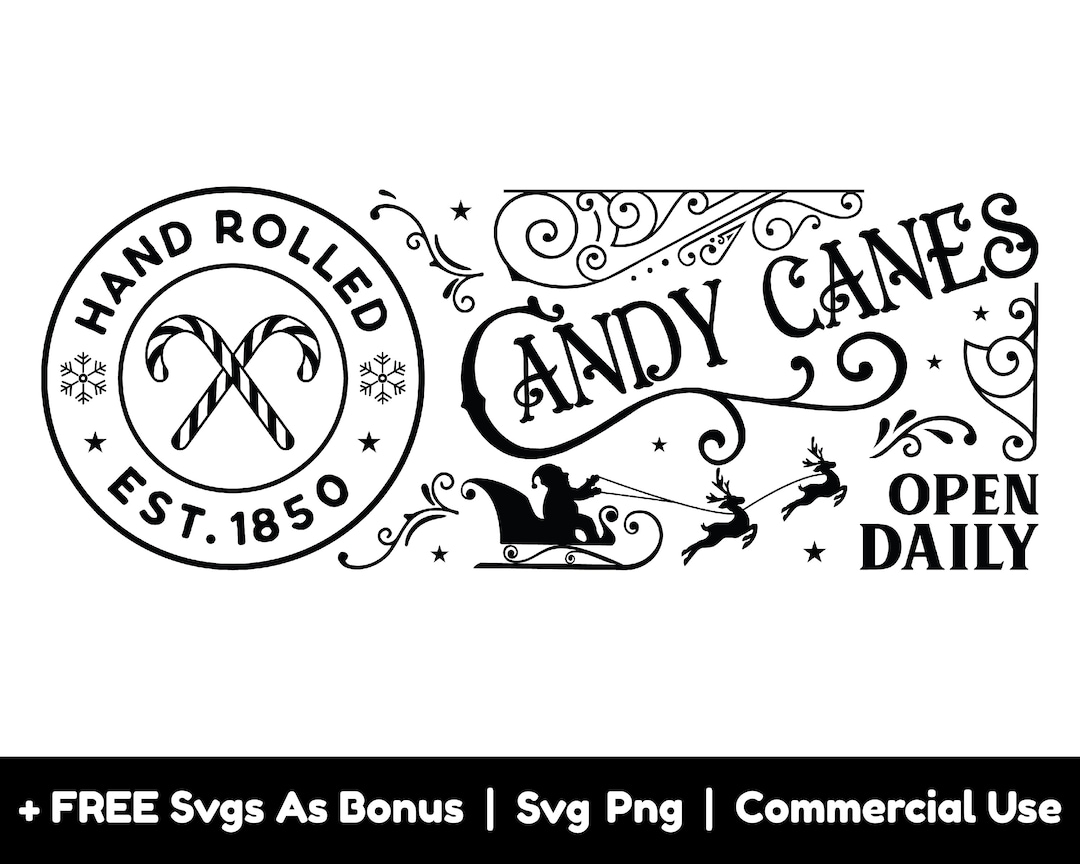 Candy Canes Svg Png Files, Christmas Svg, Santa With Sleigh Svg, Est ...