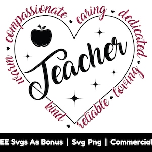 Leraar Svg Png-bestanden, hartvorm Svg, loyale Svg, waardering Svg, leraar Squad Svg, soort Svg, liefdevolle Svg, Apple Svg
