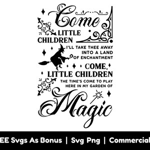 Ven niños pequeños svg archivos png, bruja svg, halloween svg, espeluznante svg, bruja en escoba svg, Halloween vibes svg