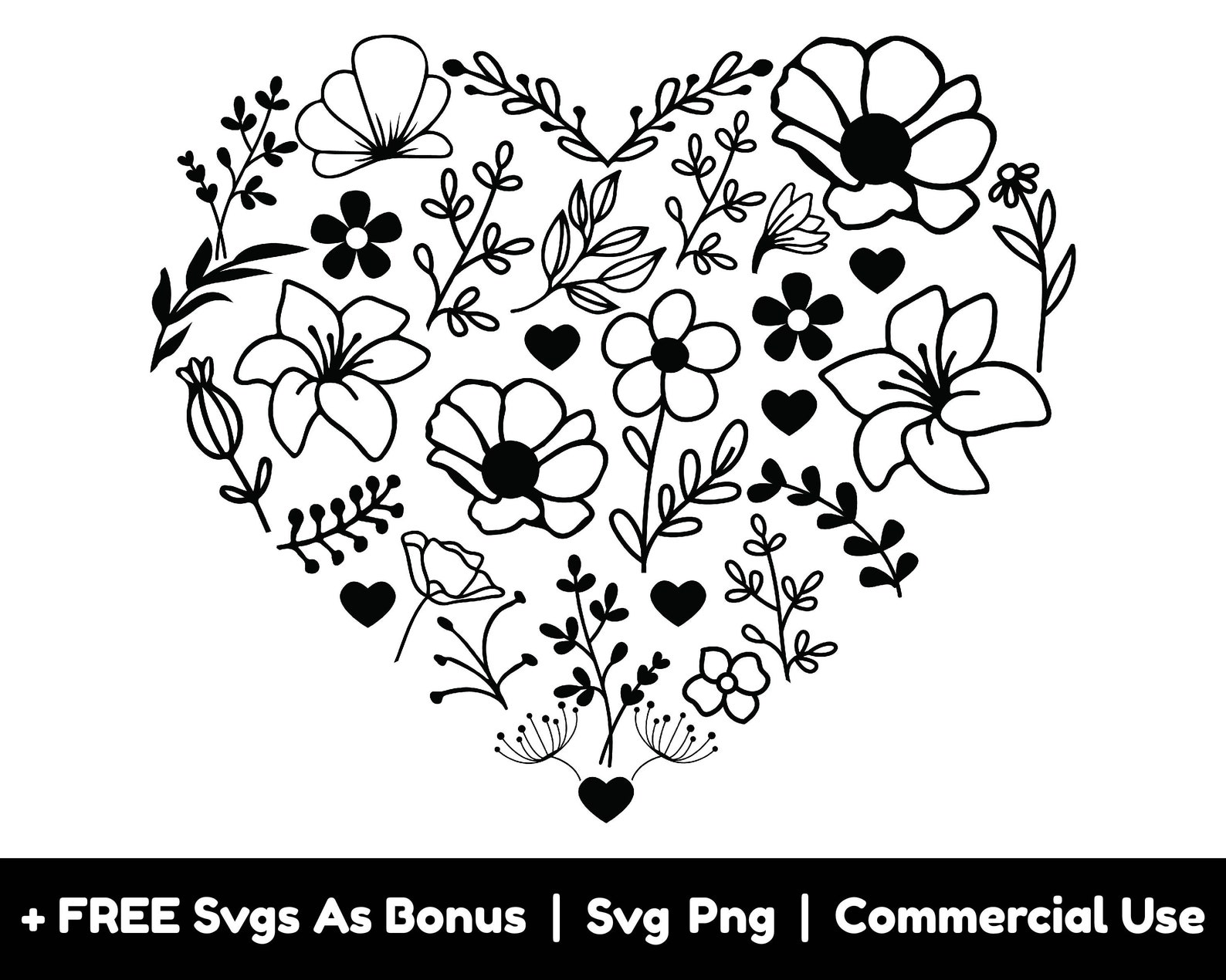 Flourish Heart Svg, Heart Made of Flowers and Leaves Svg Png Files ...