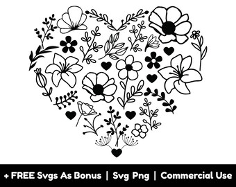Flourish Heart Svg, Heart Made Of Flowers And Leaves Svg Png Files, Floral Clipart Svg, Fall Svg, Valentines Day Svg