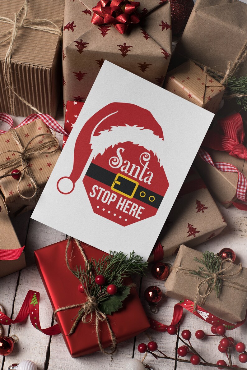 Santa Stop Here Sign Svg Png Files Santa Claus Hat Svg - Etsy