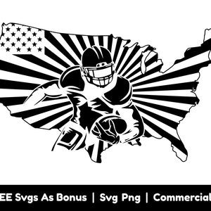 Amerikaanse kaart voetbal speler Svg Png-bestanden, Amerikaanse vlag Svg, American Football Fan Svg, voetbal bal Svg, speler met voetbal bal Svg
