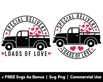 Presente de Dia dos Namorados Svg, Entrega Especial Svg, Cargas de Amor Arquivos SVG PNG, Caminhão Carregado com Corações Clipart, Arquivos Png para Sublimação