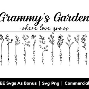Svg cadeau fête des mères, Grammys Garden Where Love Grows fichiers Png Svg, fleurs Svg, cadeau personnalisé pour grand-mère Svg, nom personnalisé Svg