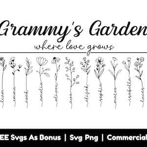 Presente de Dia das Mães Svg, Grammys Garden Onde o Amor Cresce Arquivos Png Svg, Flores Svg, Presente Personalizado Para Avó Svg, Nome Personalizado Svg