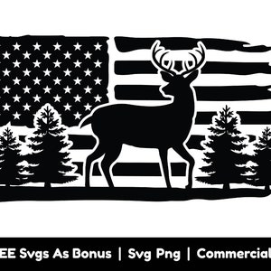 Deer On American Flag Svg Png Files, USA Distressed Flag Svg, Hunting Svg, Deer Hunter Life Svg, Deer Clipart Image Svg, Wildlife Svg