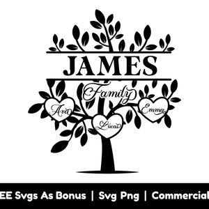 Family Reunion Tree Split Text Frame Svg Png Files, Family Name Svg,  Reunion Svg, Family Svg, Custom Name Svg, Hearts Svg, decoration Svg