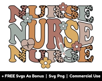 Nurse Echo Stacked Text SVG PNG File, Leopard Svg, Nurse Appreciation Shirt Design Svg, Nurse Life Svg, Medical Svg, Flowers, Injection Svg