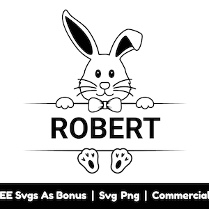File Png Svg con nome personalizzato Boy Rabbit, cornice floreale Svg, cristiani Svg, simpatico coniglietto pasquale diviso testo Svg, decorazioni pasquali Svg