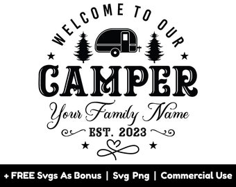 Custom Family Name Framed Svg Png Files, Welcome To Our Camper Svg, Camping Svg, Adventure Svg, Family Camping Svg, Nature Svg, Est 2023 Svg